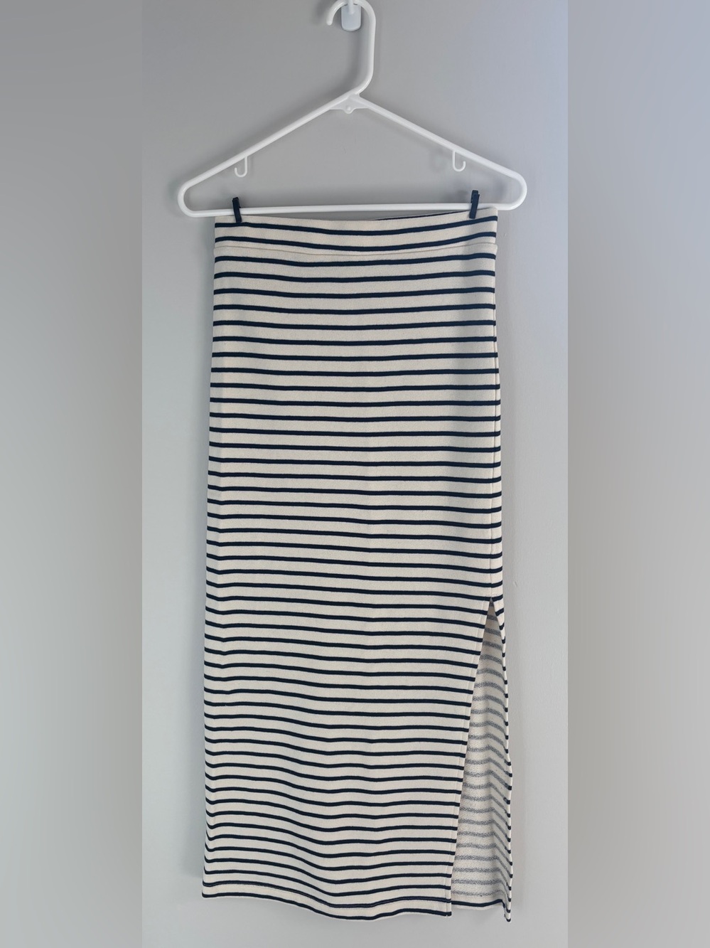 Splendid Navy & White Striped Midi Skirt with Side Slit